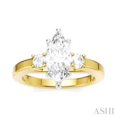 1/4 Ctw Tri-Mount Marquise Shape Center Round Cut Diamond Semi-Mount Engagement Ring in 14K Yellow and White Gold